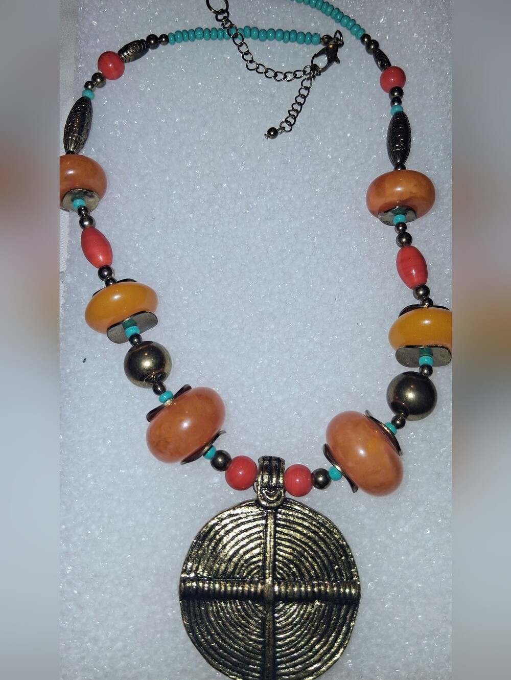 Bohemian Orange Bead Pendant Necklace - Unbranded